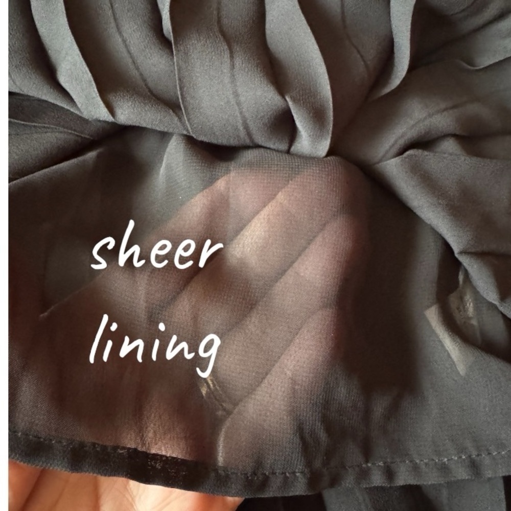Black Pleated Chiffon Blouse | Lace Detail Mock Neck | Medium Romantic Flowy Top - Picture 8 of 13